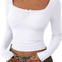 Trendy Queen Womens Going Out Tops Long Sleeve Top Trendy Cute Shirt Y2k Clothing Fall Fashion Clothes 2025 (Large, White)