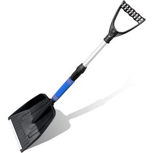 Car Snow Shovel, Multifunctional Heavy Duty Automotive Windshield Ice Removal Tool with Foam Grip & Extendable Handle, Portable D-Grip Emergency Snow Cleaner for Car Truck (Blue)