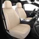 HChengkikz Car Seat Covers, Breathable and Waterproof Leather Seat Covers, Luxury PU Universal Fit Automotive Airbag Compatible for Most Cars Sedans SUV and Truck (2 Pieces, Front Seat, Beige, N1)
