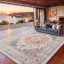 Temedara Area Rug 8x10 Washable Rugs, Large Rugs for Bedroom Living Room, Vintage Non-Slip, Stain Resistant, Low Pile Soft Carpet for Dining Room, Kitchen, Home Office, Pet Friendly, Easy to Clean