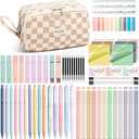 62PCS Aesthetic School Supplies, Cute Back to School Supplies College Essentials Preppy Stationary Set with Large Pencil Pouch Case, Pastel Highlighters Gel Pens Mechanical Pencils for Student Girls (Beige Checked)