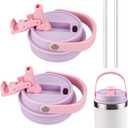 Lid compatible with STANLEY IceFlow Stainless Steel Tumbler 20oz, 30oz,Leak-Proof Splash Resistant Tumbler Top Replacement Reusable Tumbler CoverWith 2 straws (2, Light Purple)