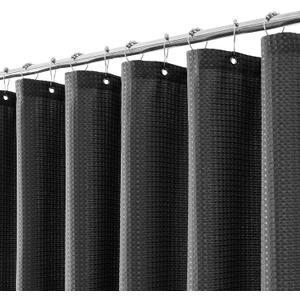 meioro Charcoal Grey Shower Curtain, Waffle Weave 256GSM Heavy Duty Textured Fabric Shower Curtains for Bathroom Hotel Spa, Luxury Weighted Polyester Cloth Bath Curtain Set with 12 Hooks, 72Wx84H