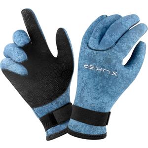 XUKER Neoprene Gloves Men Women, 3mm Camouflage Patterned Winter Wetsuit Gloves Keep Warm for Scuba Diving Surfing Swimming Fishing Water Sports (Blue, XXL)