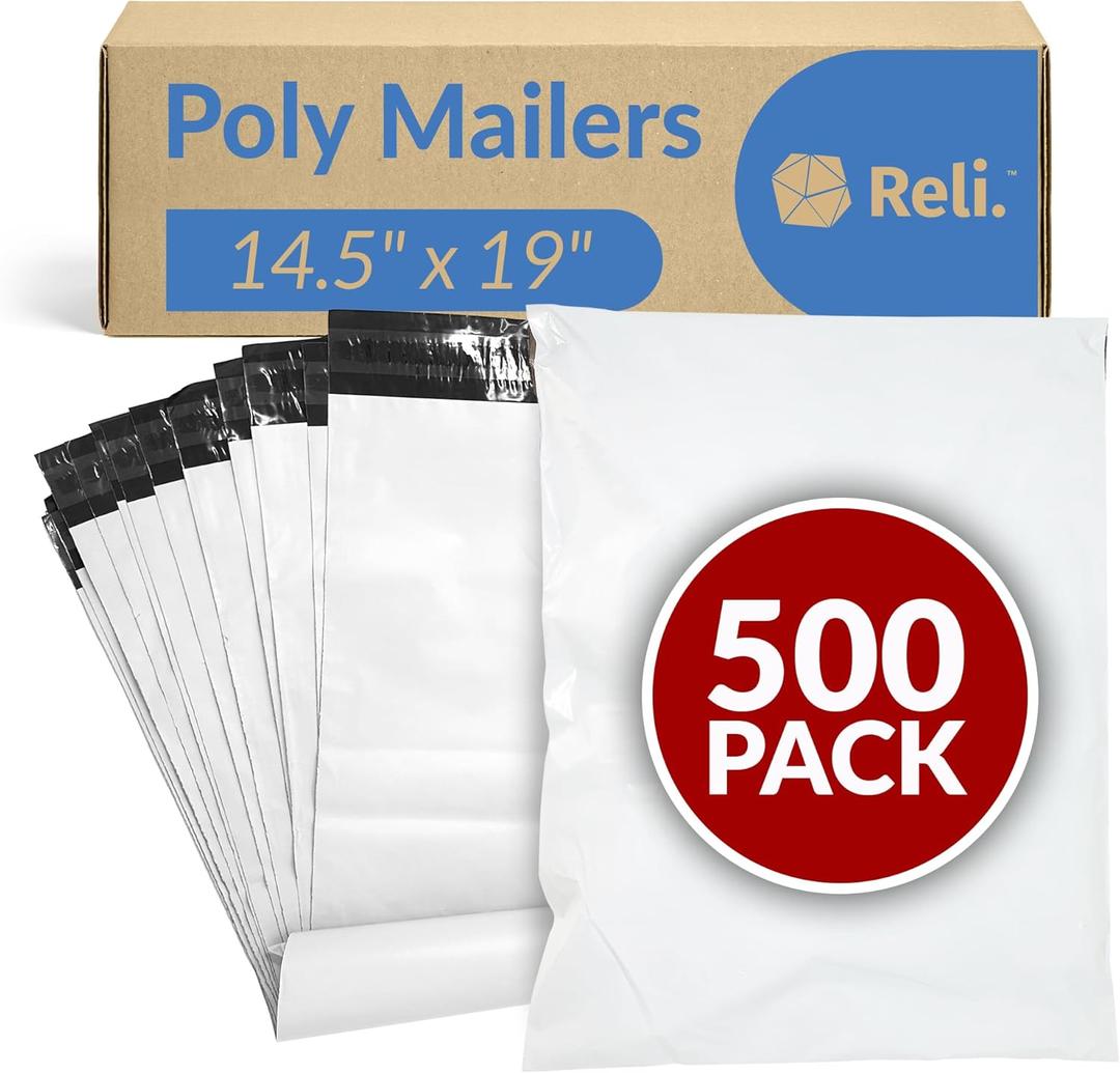 Reli. Poly Mailers 14.5x19 | 500 Pcs Bulk | Shipping Bags/Shipping Envelopes | White Packaging Bags for Shipping | Non-Padded Polymailers, Self Sealing Shipment Bags for Clothing, Bulk (White)