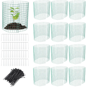 Lnrueg 12 Pack Wire Plant Protectors 14" Dia x 14" H from Animals, 24PCS Metal Mesh Plant Cases Protector 14x22 Inch to Keep Animals Out, Chicken Wire Cloche Garden Protection for Flowers Vegetables