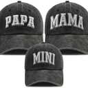 Funny Embroidered Papa Mama Mini Parent-Child Hat, Adjustable Matching Family Baseball Cap Set of 2