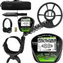 DR.TEK Metal Detector for Adults Waterproof, Professional Gold Detector Kit with Higher Accuracy, 10" IP68 Coil, 5 Modes, Backlight LCD Display, Advanced DSP Chip for Beach Underwater Hunting, Green