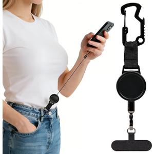 Anti-theft Phone Tether - Universal Phone Lanyard Retractable Steel Line Cellphone Strap,Phone Leash with Locking Carabiner and Metal 360 Tether Tab for Outdoor Hiking Climbing Fishing