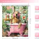 Riyidecor Funny Dog Shower Curtain,Kids Cute Fun Pet in Bathtub,Tropical Leaves Palm Leaf Plant Greenery Hilarious Bubbles Bathroom Decor Fabric Polyester Waterproof 12 Pack Hooks 60Wx72H Inch