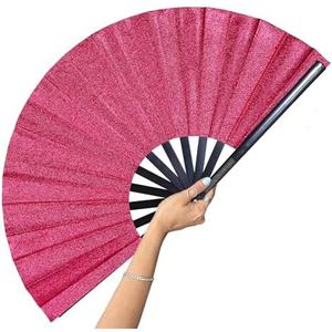 GeGeYa 13 Inch Large Folding Fan-Hand Fan Popping Fan for Line Dancing Clacking Fans for Boots On The Ground Dance,Party,Outdoor,Decoration (Ruby Red Glitter) 2 Pack