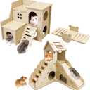 BNOSDM Wood Hamster House Dwarf Hamster Natrual Hideout with Ladder Gerbils Climbing Exploring Seesaw Toys Cage Accessories for Syrian Hamsters Mouse Mice