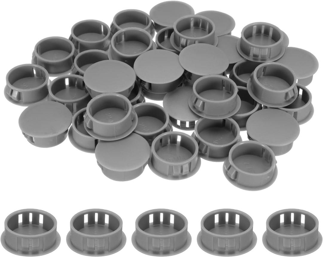 uxcell 50pcs Nylon Plastic Hole Plugs, 1"(25mm) Round Drill Screw Hole Plugs Covers Knockout Locking Plastic Plugs Insert End Caps for Kitchen Cabinet Furniture, Deep Grey