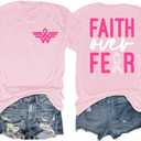 Breast Cancer Awareness Shirt Breast Cancer Shirts for Women Pink Ribbon T-Shirt Care Gift Tee Short Sleeve Tops (Large)