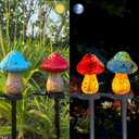 2 Pack Solar Powered Red and Blue Mushroom Floor Lights, Garden Decorative Resin Cute Mushroom lamp, Wireless Dusk to Dawn LED Lights Waterproof.