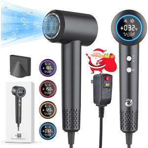 KARFUN Plasma Hair Dryer, 1500W High Speed Blow Dryer with Plasma Tech (Positive+Negative Ionic), LED Display, 5 Temps 2 Speed, Thermo-Control, Fast Drying Plasma Hairdryer for Home or Travel (Gray) (Deep Gray)