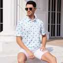 Mens Polo Shirts Short Sleeve Print Golf Shirts Gifts for Men (White, M)