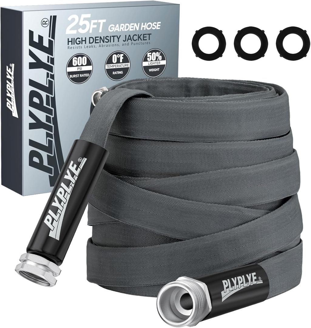 Garden Hose 25ft, Made of TPU(Not PVC), Ultra-Light & Flexible Water Hose, Non-Shrinking, Easy to Store, Drinking Water Safe Material, All-weather, Black&Gray