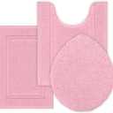 SHACOS 3 Pieces Bath Rugs Set with Toilet Lid Cover Soft Absorbent Bath Mats U Shape Contour Rug Toilet Cover Absorbent Non Slip Machine Washable Plush Bathroom Rug (Pink)
