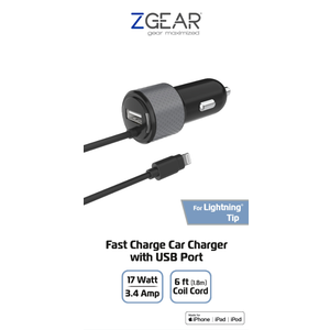ZGEAR Fast Charge Car Charger with USB port 17 Watt