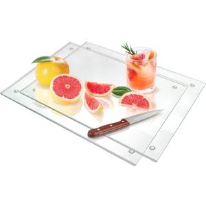 Seelenruhe Tempered Glass Cutting Boards for Kitchen Counter, 2PCS 12x16 inch Clear Cutting Boards for Countertop, Non-Slip, Heat-Resistant, Easy to Clean, Kitchen Decoration