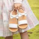 Toddler Girls Sandals Slip-On Open Toe Sandals Little Kid Non-Slip Soft Rubber Sole Princess Flat Shoes (7.5 Toddler, A07/White)