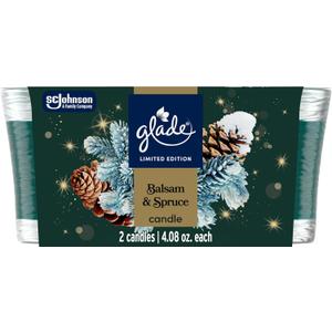 Glade 1-Wick Scented Candle Jar, Balsam & Spruce, Air Freshener Infused with Essential Oils, 4.08 Oz, 2 Count