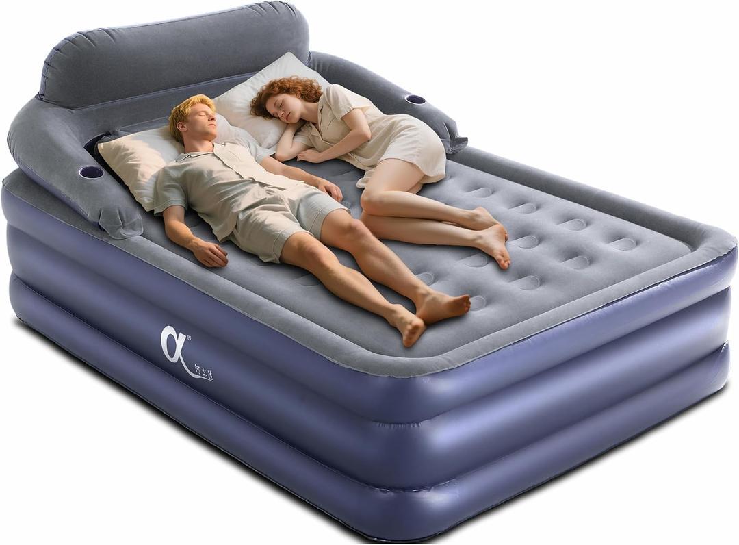 A-ER-FA Queen Air Mattress with Detachable Headboard and Cup Holder - 20 Height 700lbs Capacity Comfort Inflatable Bed for Guests Home Camping and Travel Durable Construction,Colchn Inflable,Air Bed