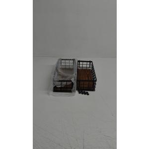 MyGift Wall Mounted or Tabletop Rustic Black Metal Wire and Burnt Wood Small Decorative Storage Baskets with Handles, Set of 2