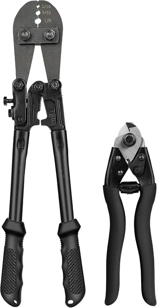 TooTaci Wire Rope Crimping Tool Kit, Include 14 inch Swaging Tool and Wire Rope Cutter, Cable Crimper for 1/16" to 1/8" Crimping Loop Sleeves