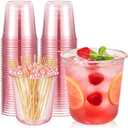 Ziliny 50 12oz Pink Plastic Cups 100 Cocktail Picks, Pink Party Cups, Disposable plastic cup: about 12 oz