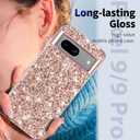Glitter Case for Google Pixel 9/9 Pro Phone Case for Women Girls, Slim Ultra Thin Matte Back Shockproof Protective Cover for Google Pixel 9/9 Pro 5G Crystal Bling Case (Rose Gold)