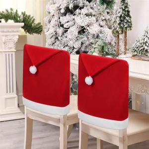 6PCS Christmas Chair Covers Red Santa Claus Hat Chair Xmas Back Cover Removable Slipcover Chair for Indoor Dining Room Kitchen Holiday Decor