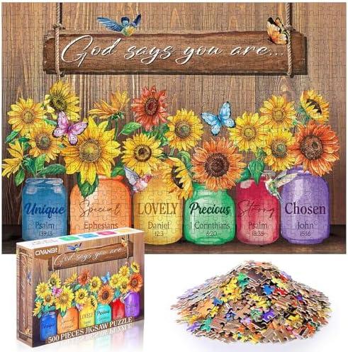 Civaner 500 Piece Christian Puzzles for Adults Bible Sunflower Religious Jigsaw Puzzles for Adults Elderly Seniors Inspirational Gifts for Church Easter Mother's Day(Christian)