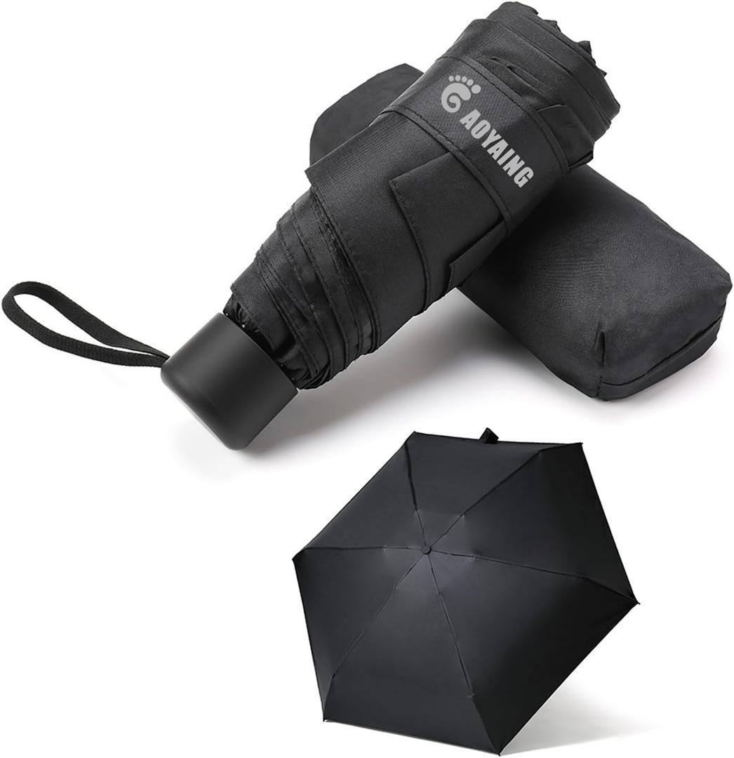 GAOYAING Small Mini Umbrella with Case Light Compact Design Perfect for Travel Lightweight Portable Parasol Outdoor Sun&Rain Umbrellas 34 Inches (B1.1 Black)