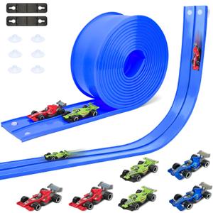 15 Ft Double Sided Flexible Race Track Set with 6 Toy Cars for Kids (Blue)