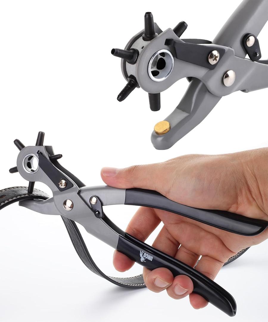 UNCO- Leather Hole Punch Tool, Multi Hole Sizes for Belts and Leather (Black)
