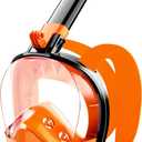 Full Face Snorkel Mask for Adults Teen, Snorkeling Gear with Detachable Camera Mount, Panoramic 180 View, Anti-Fog Anti-Leak Snorkling Set for Man and Women (Black Orange-L/XL)