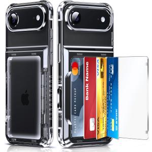 LeYi for iPhone-17-Air Case Wallet: Clear i Phone 17air Cover with Card Holder Funda para iPhone17 Air Walli Card Slot Protective Military Grade Heavy Duty Women Men Cases, Transparent