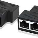 Ethernet Splitter Adapter, 1 to 2 Port, Supports Cat5, Cat5e, Cat6, Cat7 Cables - 2 Pack
