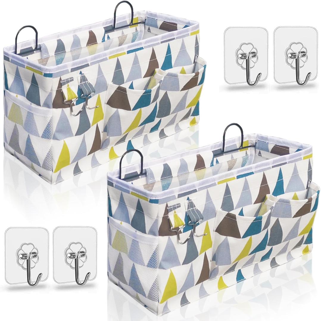 Kanrichu 2pcs Large Wall Hanging Organizer Bag, Linen Fabric Door Hanging Storage Baskets with Pockets, Waterproof Bin for Kitchen, Bedroom, Office, RV Camper (Colors)