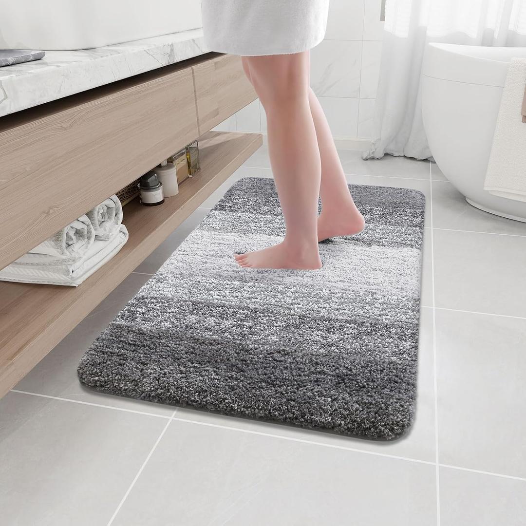 Arotive Microfiber Bathroom Rugs, Shaggy Soft and Absorbent Bath Rug, Non-Slip, Thick Plush Machine Washable Dry Bath Mats for Bathroom, Tub and Shower, 36x24, Grey