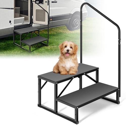 RV Steps with Handrail, 2 Steps Mobile Home Ladder Portable Stairs for RV, Hot Tub, Outdoor Spa