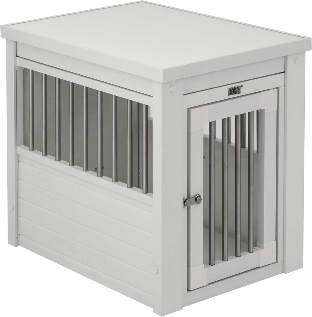 New Age Pet ECOFLEX InnPlace Dog Crate & End Table, Indoor Furniture Style Pet Kennel for Small, Medium, Large & XL Dogs, Durable Composite, Antique White, Small