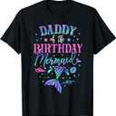 Daddy of The Birthday Mermaid Party Matching Family Dad T-Shirt (Black, M)