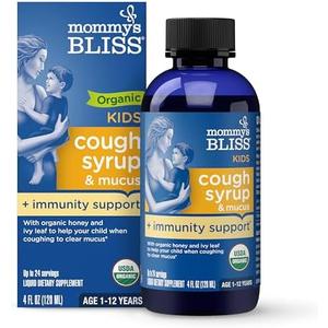 Pack Of 2 Mommy's Bliss Organic Kids Cough Syrup and Mucus Relief + Immunity Support, Agave & Honey, Ivy Leaf, Elderberry, Zinc, Vitamin C, 4 Fl Oz Exp: 09/ 2025