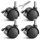 1.5 Inch Threaded Stem Furniture Casters, Metric M8 Nylon Plastic Swivel Locking Casters Set of 4, for Office Chairs, Shelves, Carts, Workbenches.