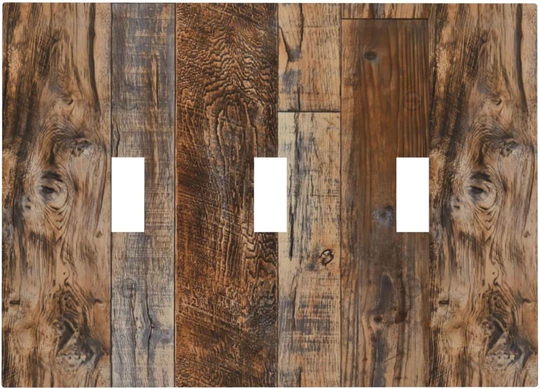 Vintage Rustic Brown Wood Grain Light Switch Cover Country Wooden Wall Plate Decorative 3 Gang Triple Toggle Switch Plates Electrical Faceplate for Farmhouse Bathroom Kitchen 6.7" x 4.8"