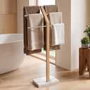 KES No Wobble Wooden Standing Towel Rack with Weighted Natural Marble Base