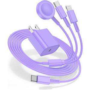 for Apple Watch Charger Fast Charging,3 in 1 Multi Chargers Cable with 20W USB C Charger, iWatch Charger Cord 6FT for iWatch Series Ultra2/SE/10/9/8/7/6/5/4/3/iPhone 15 16 Pro Max/14/13/12/11(Purple)
